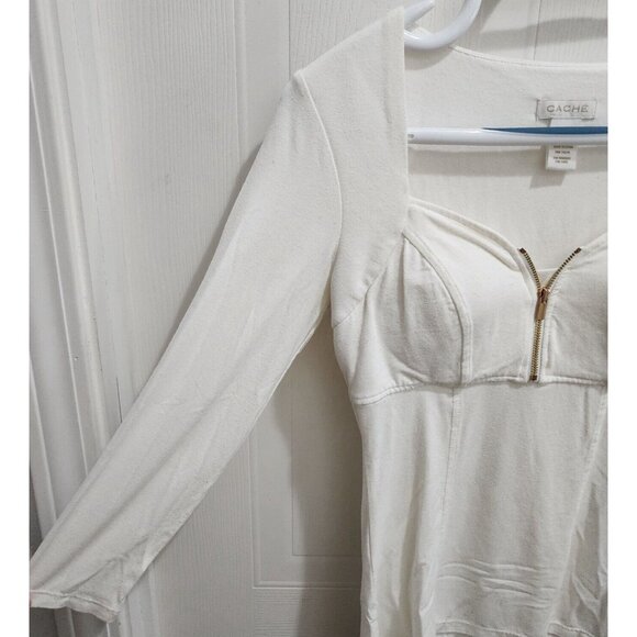 Cache Women's 3/4 Sleeve Zip Sweetheart Neck Knit Corset Style Top White Size XS - Picture 3 of 11